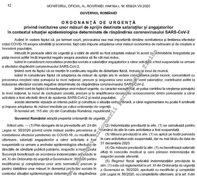 Somaj tehnic pentru angajatii care isi intrerup activitatea din cauza infectarii, Foto: monitoruloficial.ro