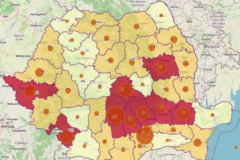 Harta cazurilor noi de COVID-19 in ultimele 24 de ore, Foto: geo-spatial.org