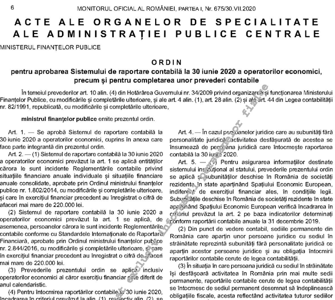 Ordin raportari contabile la 30 iunie, Foto: Monitorul Oficial