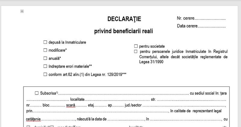 Declaratie beneficiar real, Foto: ONRC