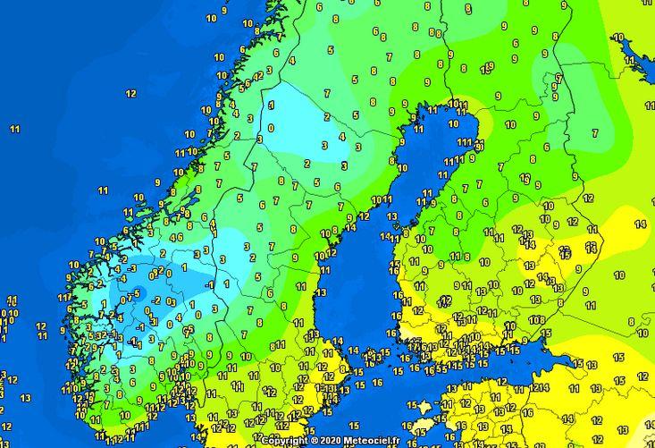 Temperaturi mici in sudul si centrul Scandinaviei pe 4 iulie, Foto: Meteociel