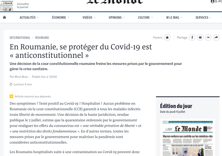 Articolul din Le Monde, Foto: Hotnews