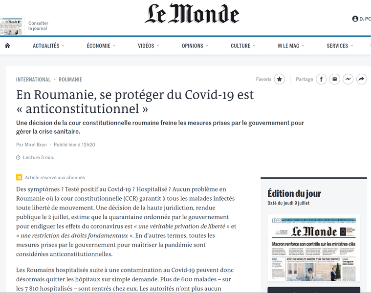 Articolul din Le Monde, Foto: Hotnews