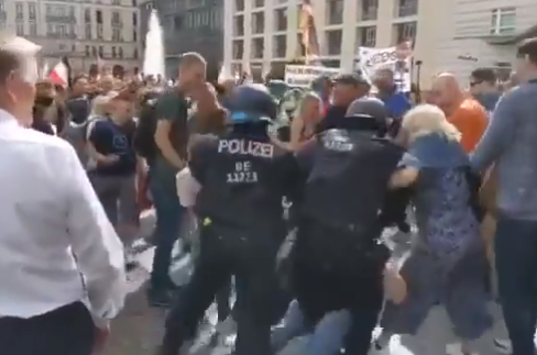 confruntari politisti si protestatari Berlin, Foto: Captura video