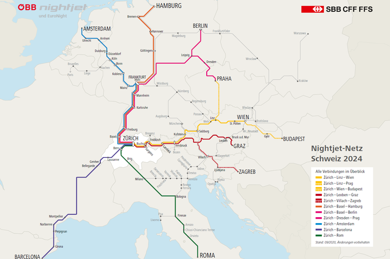 Planul 2024 Nightjet Network for Switzerland, Foto: OBB