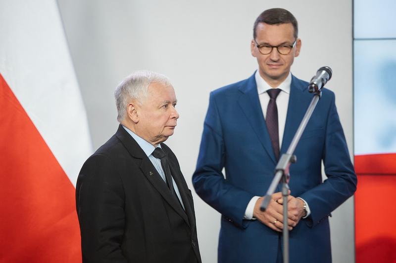 Jaroslaw Kaczynski, liderul PiS, si fostul premier polonez Mateusz Morawiecki, Foto: Hubert Mathis / Zuma Press / Profimedia Images