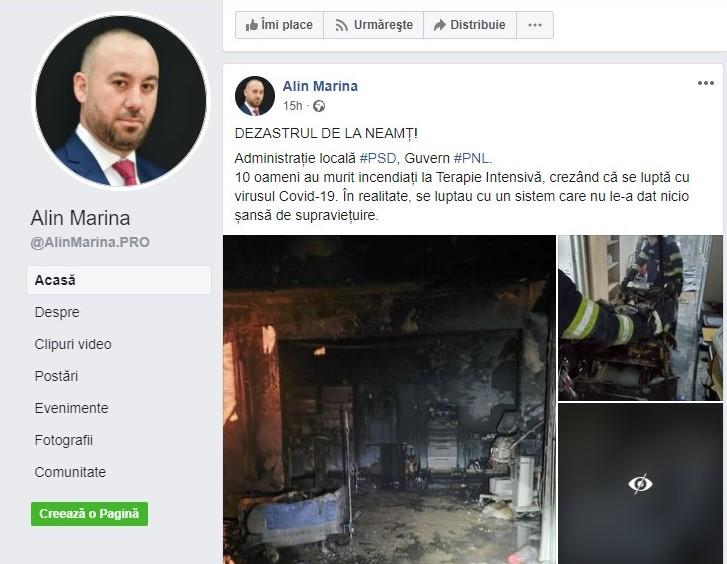 Postare Alin Marina, Foto: captura facebook
