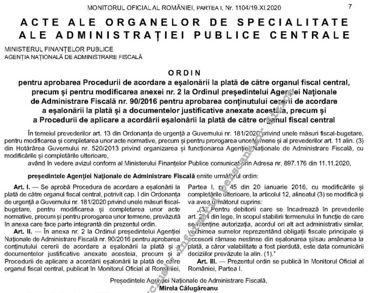 Procedura simplificata de esalonare a datoriilor, Foto: Monitorul Oficial