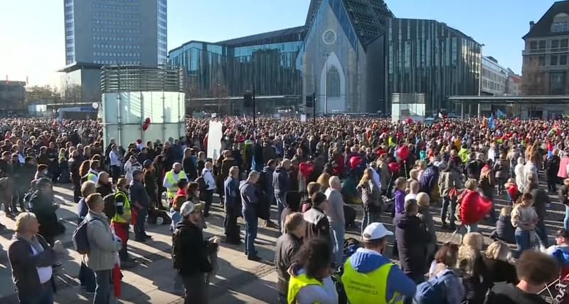 Protest în Leipzig, Foto: Captura YouTube