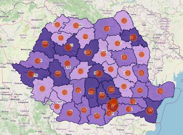 Cazuri noi de coronavirus in 24 de ore - topul judetelor - 11 decembrie, Foto: geo-spatial.org