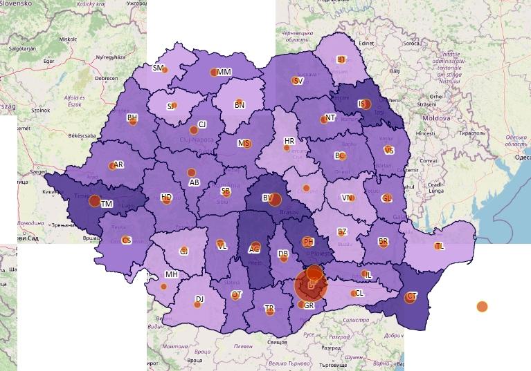 Cazuri noi de coronavirus in 24 de ore - topul judetelor - 16 decembrie, Foto: geo-spatial.org