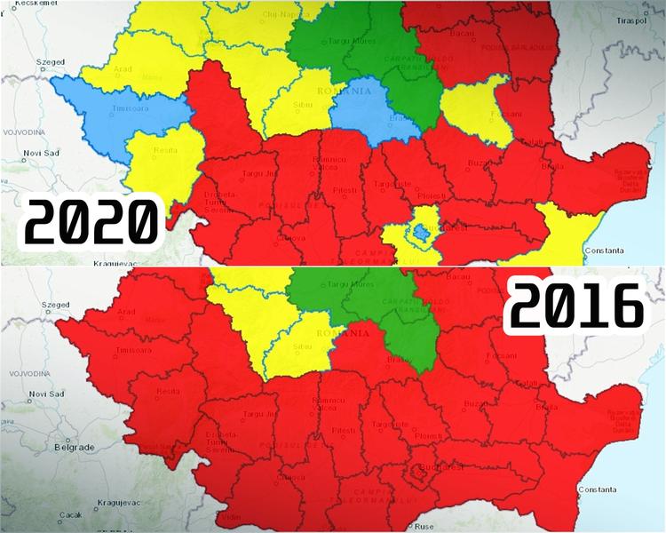 Alegeri parlamentare 2020 vs 2016 - Schimbarea pe judete, Foto: Hotnews