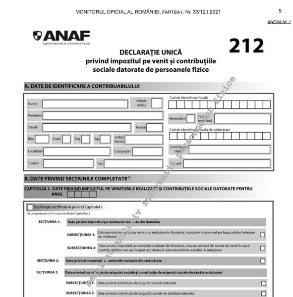 Declaratia unica 2021, în Monitorul oficial, Foto: Monitorul Oficial
