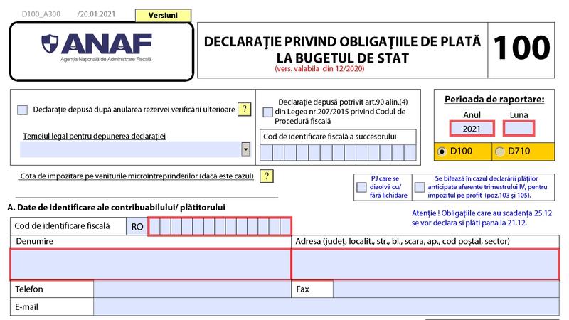 Declaratia 100, Foto: ANAF