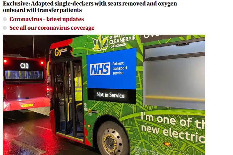 autobuze Londra transformate in ambulante, Foto: Captura The Guardian