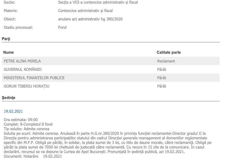 Proces castigat de Alina Petre in fata reorganizarii Ministerului Finantelor, Foto: Curtea de Apel Bucuresti