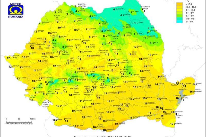 Temperaturile, marti la ora 16, Foto: ANM