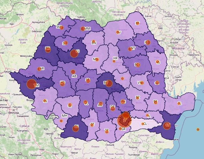 Cazuri noi de coronavirus in 24 de ore - topul judetelor - 10 martie, Foto: geo-spatial.org