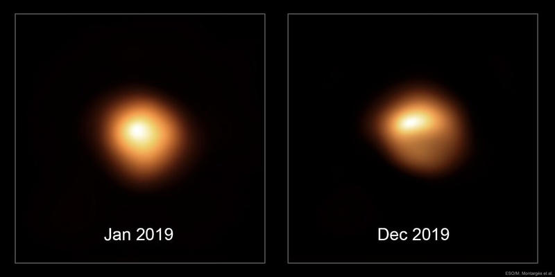 Betelgeuse la inceput de 2019 si la finaș, Foto: European Southern Observatory