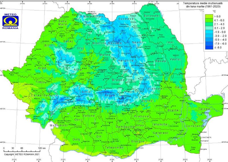 Temperaturile medii in martie, Foto: ANM