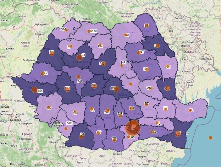 Cazuri noi de coronavirus in 24 de ore - topul judetelor -26 martie, Foto: geo-spatial.org