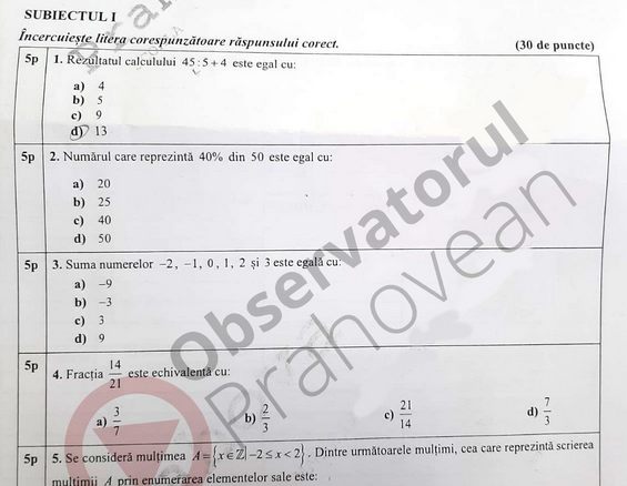 Subiecte matematica simulare evaluare nationala, Foto: Observatorulph.ro