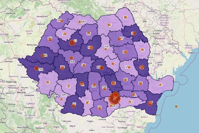 Cazuri noi de coronavirus in 24 de ore - topul judetelor - 31 martie, Foto: geo-spatial.org