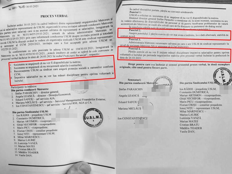Procesul verbal de la discutiile Metrorex - sindicatul USLM, Foto: Colaj foto