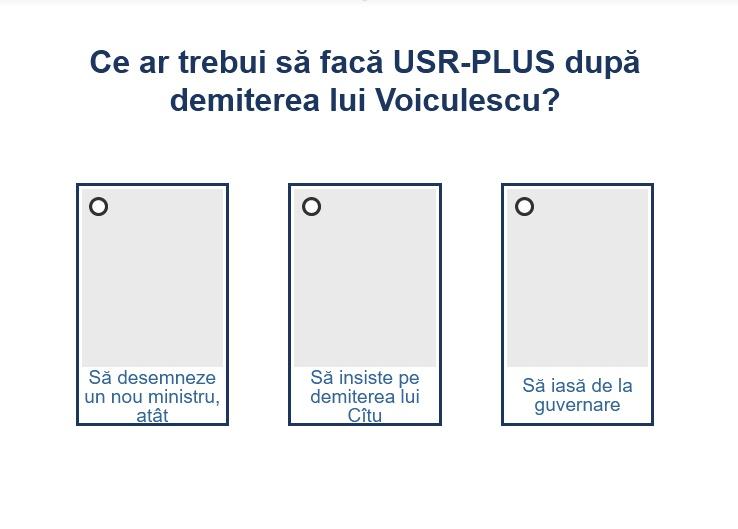 Sondaj - Ce ar trebui sa faca USR-PLUS dupa demiterea lui Voiculescu, Foto: Hotnews