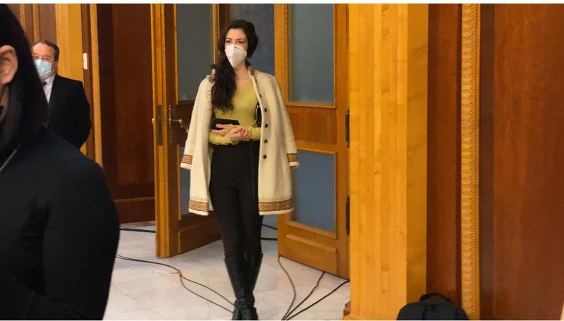 Laura Stefanut, iubita lui Vlad Voiculescu, la conferința de presă a acestuia, Foto: Hotnews