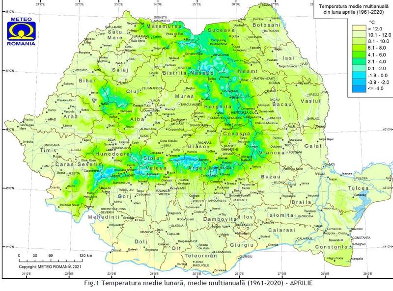 Temperaturle medii multinanuale in aprilie variaza intre -2 si +12 grade, Foto: ANM
