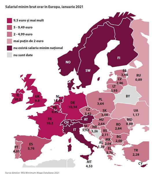 Salariul minim brut orar in Europa, Foto: Syndex