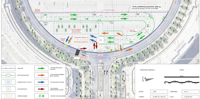 centrul de vaccinare drive-through din Piața Constituției din Capitala, Foto: Facebook viceprimar Stelian Bujduveanu