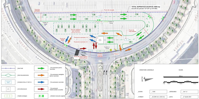 centrul de vaccinare drive-through din Piața Constituției din Capitala, Foto: Facebook viceprimar Stelian Bujduveanu