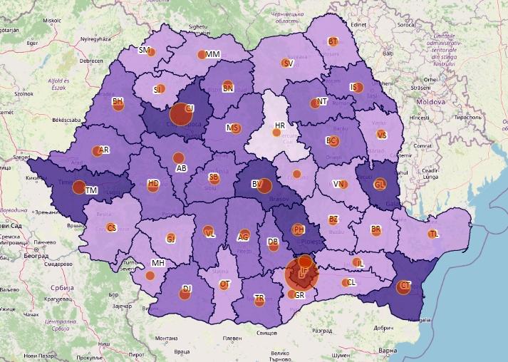 Cazuri noi de coronavirus in 24 de ore - topul judetelor 3 aprilie, Foto: geo-spatial.org