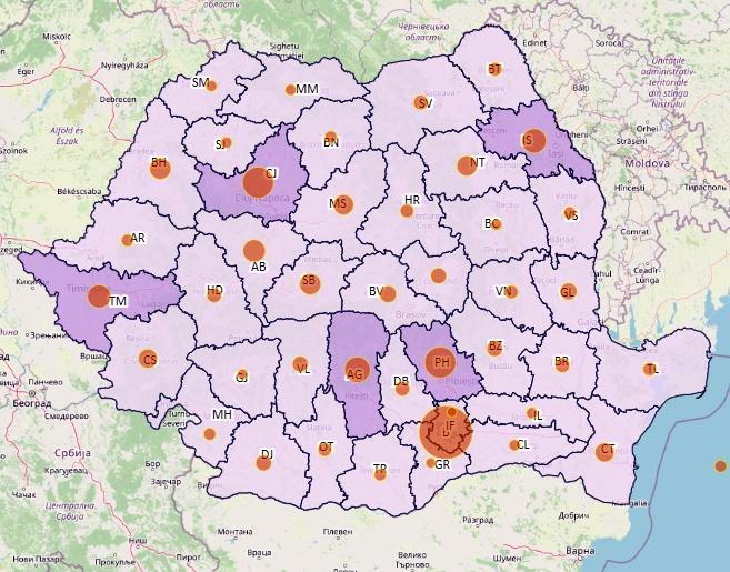 Cazuri noi de coronavirus in 24 de ore - topul judetelor 15 mai, Foto: geo-spatial.org