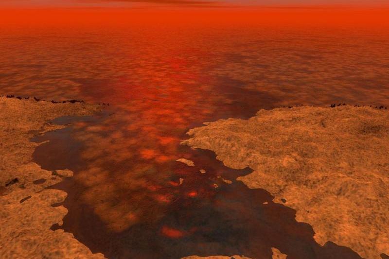 Lac de metan si gheata pe Titan - ilustratie, Foto: NASA