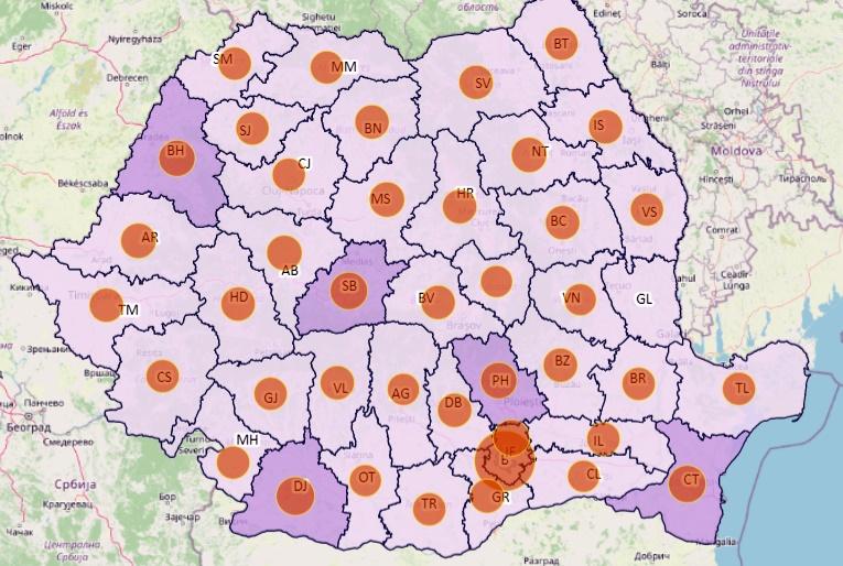 Cazuri noi de coronavirus in Romania - harta judete - 3 mai, Foto: geo-spatial.org