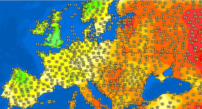 Temperaturile in Europa in dimineata zilei de 23 iunie 2021, Foto: Meteociel