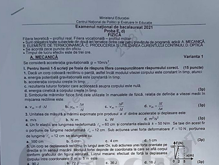 Subiecte fizica bac 2021, Foto: Hotnews