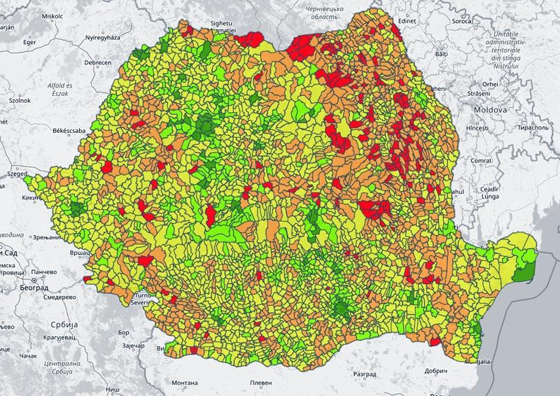 Harta Interactiva - vaccinarea in fiecare localitate din Romania, Foto: geo-spatial.org
