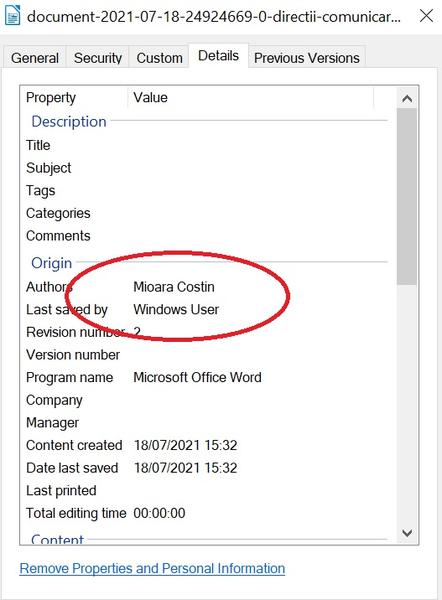 Document cu antetul Guvernului, semnat de Mioara Costin, Foto: Hotnews