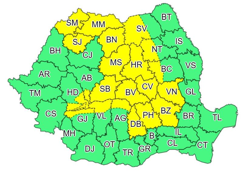 Avertizare cod galbend e ploi si furtuni, Foto: ANM