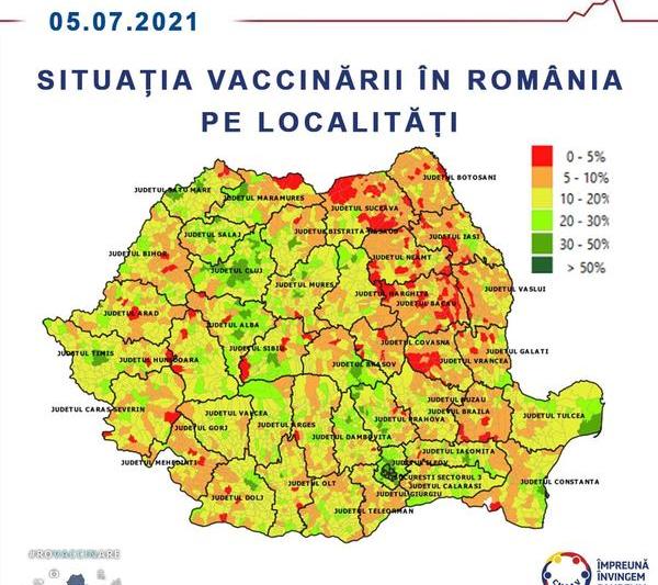 Situatia vaccinarii pe localitati, Foto: CNSU