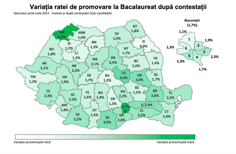 Harta cum s-a schimbat rata de promovare dupa contestatii bac 2021, Foto: Ministerul Educatiei