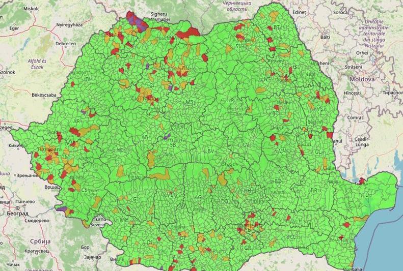 Incidenta COVID in fiecare localitate din Romania - harta, Foto: geo-spatial.org