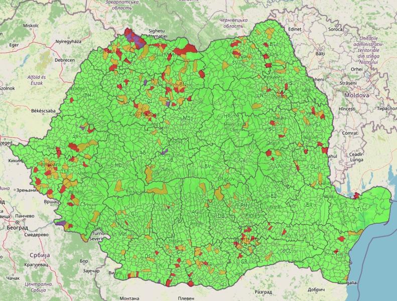 Incidenta COVID in fiecare localitate din Romania - harta, Foto: geo-spatial.org