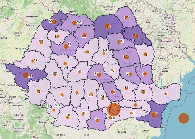 Harta cazuri noi COVID - judete - 7 septembrie 2021, Foto: geo-spatial.org