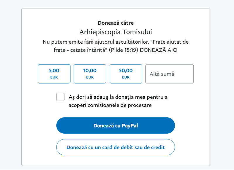 pomelnice prin paypal la Arhiepiscopia Tomisului, Foto: Captura