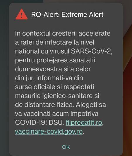 Mesaj RO-Alert vaccinare, Foto: Hotnews